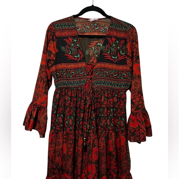 Anthropologie Boemo Boho Tiered Floral Dress Size Large Petite - Picture 2 of 9